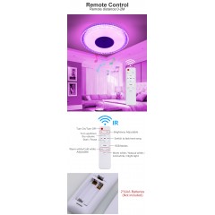 Plafoniera LED RGB + alb cald neutru si rece cu telecomanda si difuzor Bluetooth putere de 36w