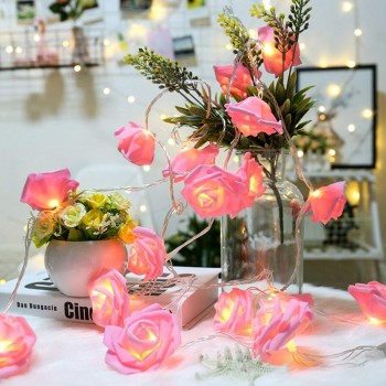 Ghirlanda luminoasa 20 trandafiri leduri lumina roz 3m