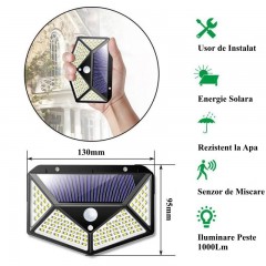 Lampa solara de perete 100 leduri 1000 lm