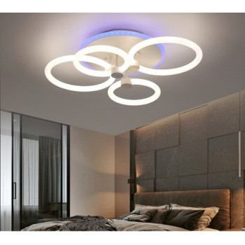 Lustra LED cu 4 cercuri lumina 360 grade RGB telecomanda 2.4G alb variabil 3000 lm