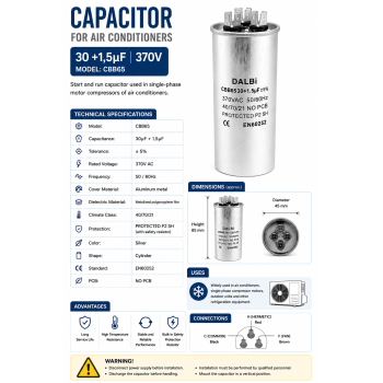 Condensator aparat aer conditionat 30+1.5uF CBB65