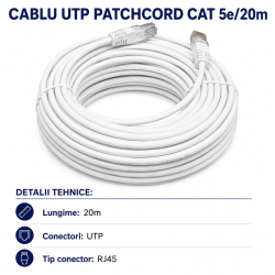 Cablu cat 5e UTP Patchcord 20m RJ45 tata internet