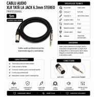 Cablu Audio XLR Tata la Jack 6.3mm Stereo Profesional 5m