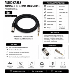 Cablu Audio XLR Tata la Jack 6.3mm Stereo Profesional 5m