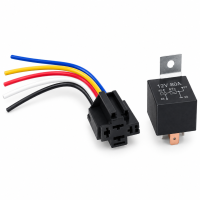 Releu auto 12V 80A, 5 pini, soclu cu 5 fire 16cm, suport metalic