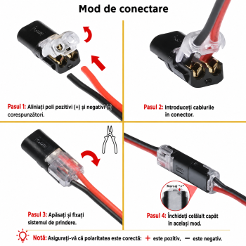 Conector electric cu imbinare rapida 2 pini 22-20 AWG tensiune 5v - 36V fire 20-22 AWG IP40 set 4 buc