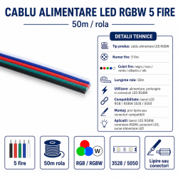 Cablu Alimentare LED RGBW 5 fire 50m rola