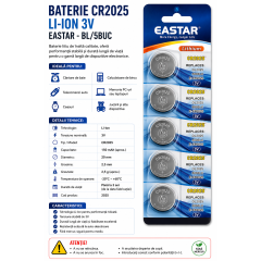 Baterie CR2025 3V Eastar set 5 bucati tip moneda