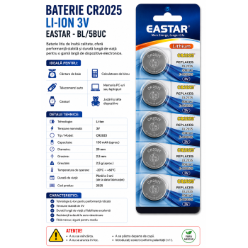 Baterie CR2025 3V Eastar set 5 bucati tip moneda