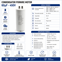 Condensator pornire motor 60uF 450V 4 papuci tata