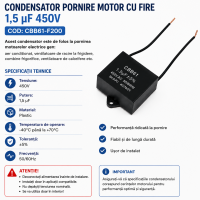 Condensator ventilator 1.5uF 450V CBB61 cu fire