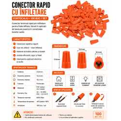 Conector rapid cu Infiletare portocaliu 100 buc fire boxe
