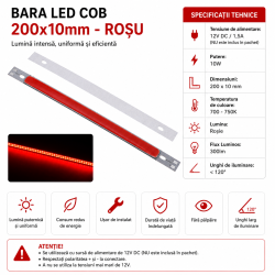 Bara led 12v COB 200x10mm rosu 10W 300lm