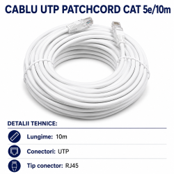Cablu cat 5e UTP Patchcord 10m RJ45 tata internet