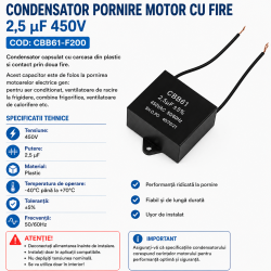 Condensator ventilator 2.5uF 450V cu fire