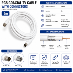Cablu tv mufat RG6 aliaj cuprat 5m mufa F tata