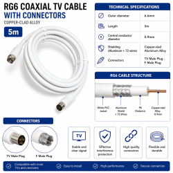 Cablu tv mufat RG6 aliaj cuprat 5m mufa F tata