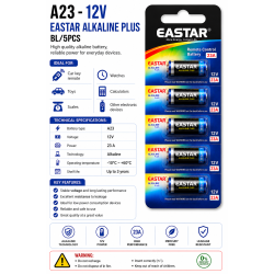 Baterie A23 12V Eastar set 5 bucati alcalina