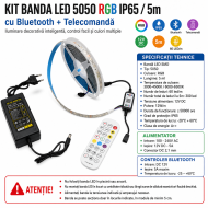 Kit banda led rgb 5m 5050 IP65 Bluetooth telecomanda