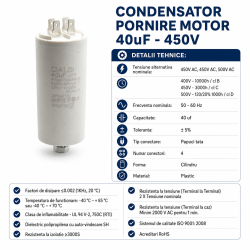 Condensator pornire motor 40uF 450V 4 papuci tata