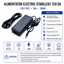 Alimentator 12v 3a stabilizat 36W DC 2.1mm IP20