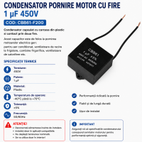 Condensator ventilator 1uF 450V CBB61 cu fire