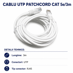 Cablu cat 5e UTP Patchcord 3m RJ45 pentru internet