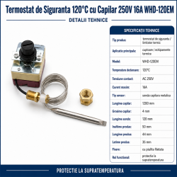 Termostat de Siguranta 120°C cu Capilar 250V 16A WHD-120EM