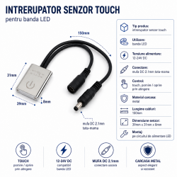 Intrerupator touch banda led 12-24V DC mufa 2.1mm