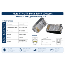 Mufa FTP-UTP Metal RJ45 100b/set, ecranata, 8P8C, pentru cablu CAT5