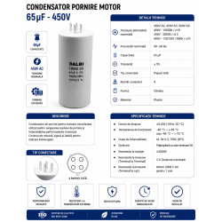 Condensator pornire motor 65uF 450V CBB60-P65