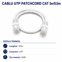 Cablu cat 5e UTP Patchcord 0,5m RJ45 tata internet
