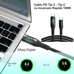 Cablu PD 100W tip C cu afisaj digital 1.2m transfer 480Mbps