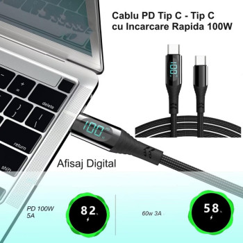 Cablu PD 100W tip C cu afisaj digital 1.2m transfer 480Mbps