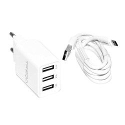 Incarcator retea 3xUSB 3.1A cu cablu Micro USB TREQA