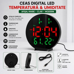 Ceas de masa electronic LED 26cm cu telecomanda si alarma