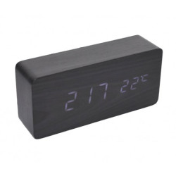 Ceas lemn – LED alb, afisaj digital si design modern negru