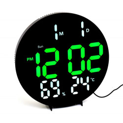 Ceas de camera rotund LED verde-alb cu temperatura si alarma