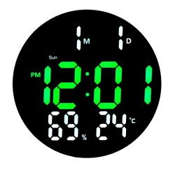 Ceas de camera rotund LED verde-alb cu temperatura si alarma