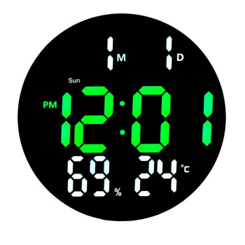 Ceas de camera rotund LED verde-alb cu temperatura si alarma