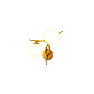 Aplica aurie cu doua globuri sticla albe mate dulii E27