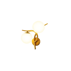 Aplica aurie cu doua globuri sticla albe mate dulii E27