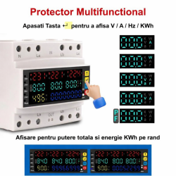 Protector Multifunctional Trifazic 100A cu afisaj V A Hz KWh