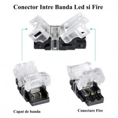 Conector banda led 10mm 2 pini IP65 fara lipire