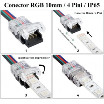 Conector banda LED RGB 10mm 4 pini - 4 fire