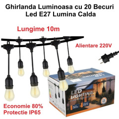 Ghirlanda becuri exterior 10 metri cu 20 becuri LED E27