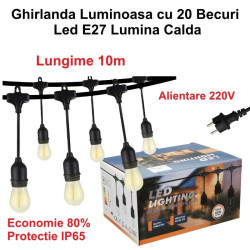Ghirlanda becuri exterior 10 metri cu 20 becuri LED E27