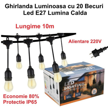 Ghirlanda becuri exterior 10 metri cu 20 becuri LED E27
