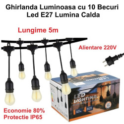 Ghirlanda luminoasa exterior 5 metri cu 10 becuri LED E27