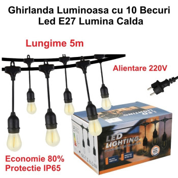 Ghirlanda luminoasa exterior 5 metri cu 10 becuri LED E27